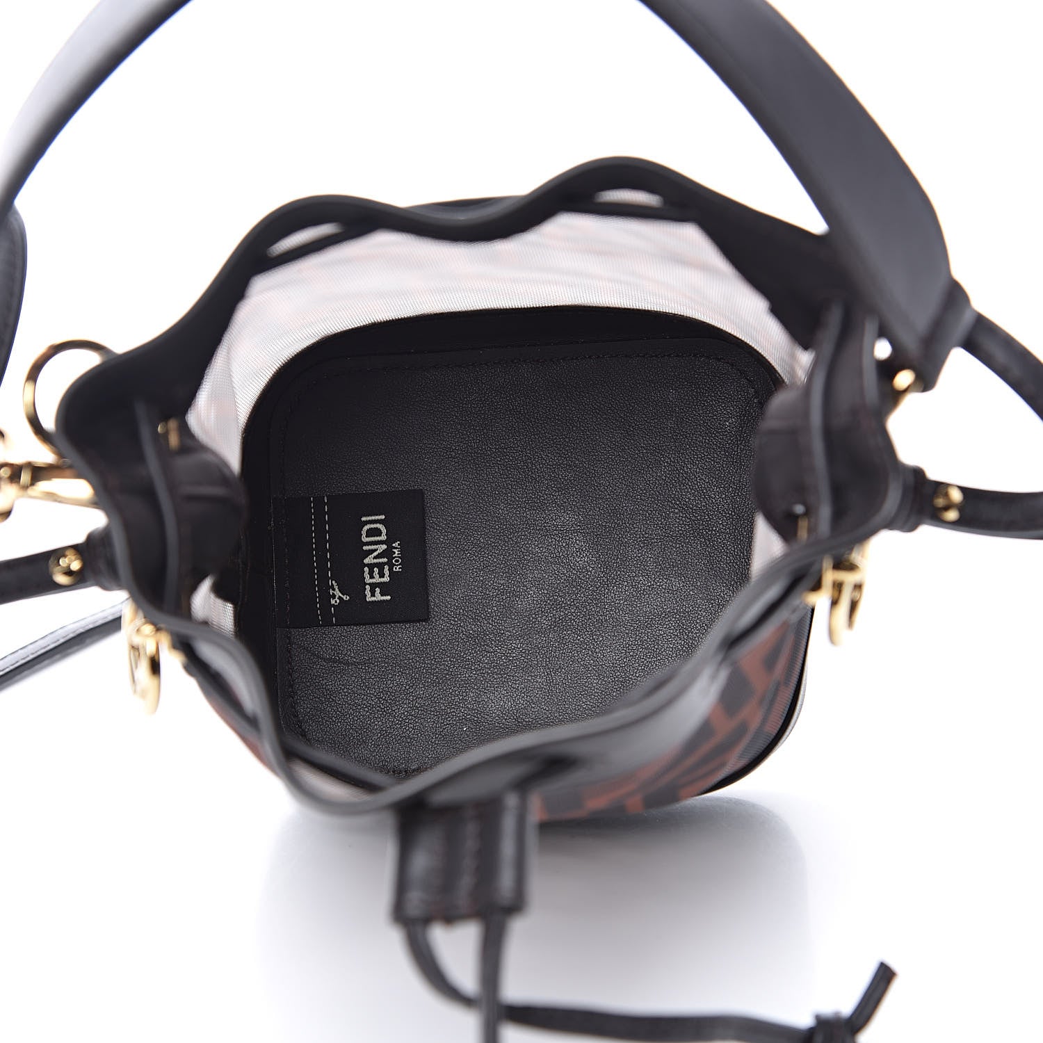 Fendi Mesh Vitello Grace F is FF 1974 Mini Mon Tresor Bucket Bag Marrone Black Ebano 5 of 9