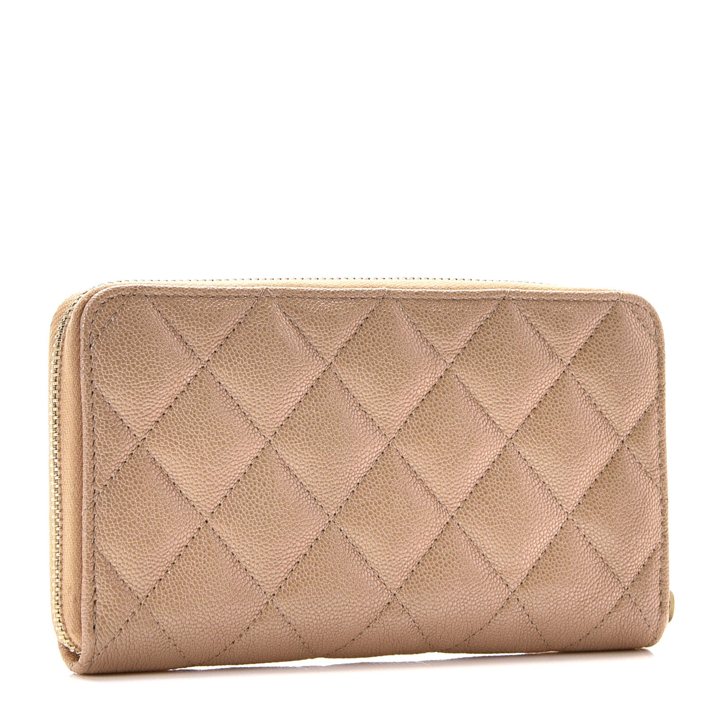 Iridescent Caviar Quilted Medium Zip Around Wallet Beige