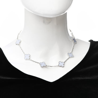 Van Cleef & Arpels 18K White Gold Chalcedony 10 Motifs Vintage Alhambra Necklace 2 of 7