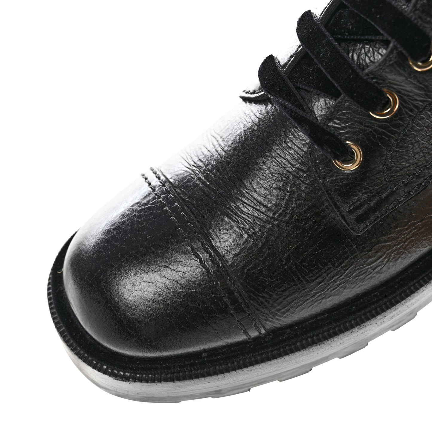 Shiny Calfskin Velvet Pearl Combat Short Boots 40 Black