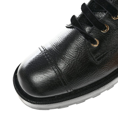 Chanel Shiny Calfskin Velvet Pearl Combat Short Boots 40 Black 10 of 13