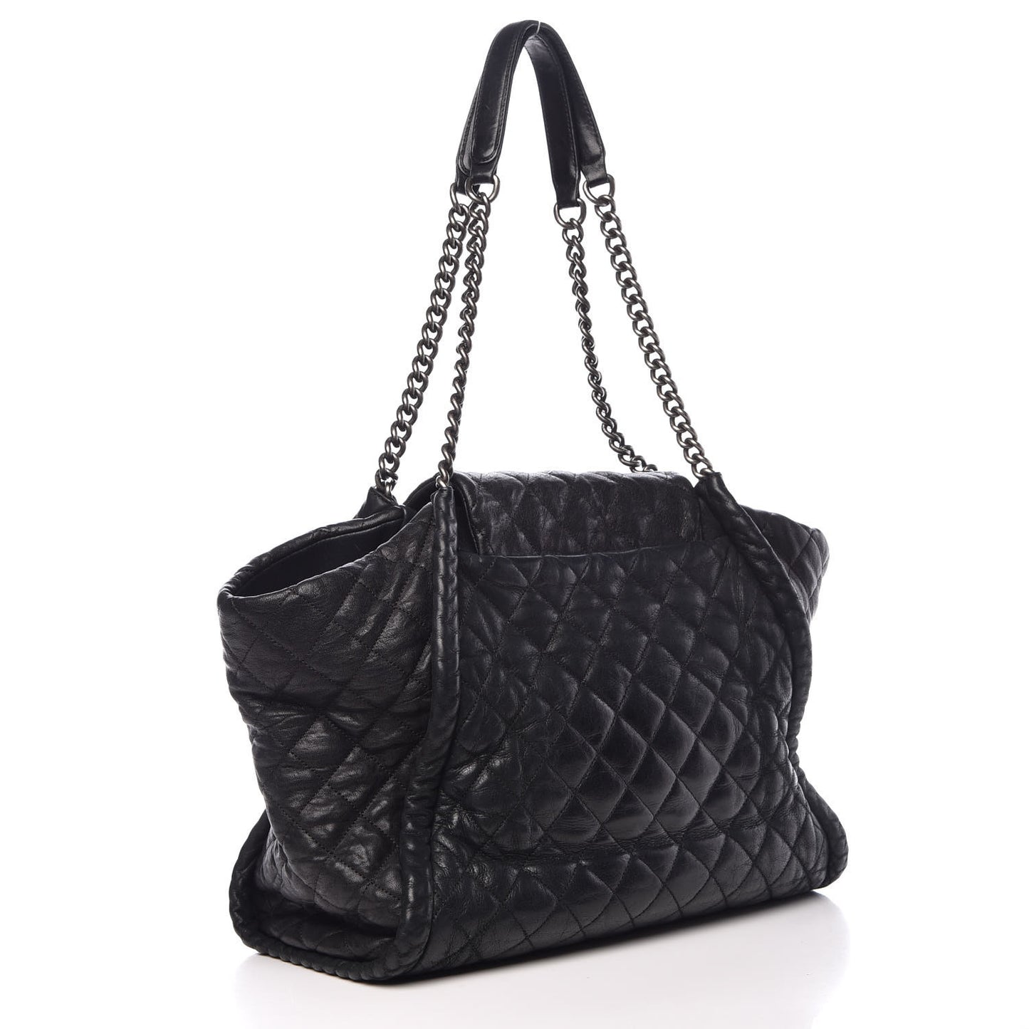 Washed Lambskin Quilted Studded CC Large Tote Black