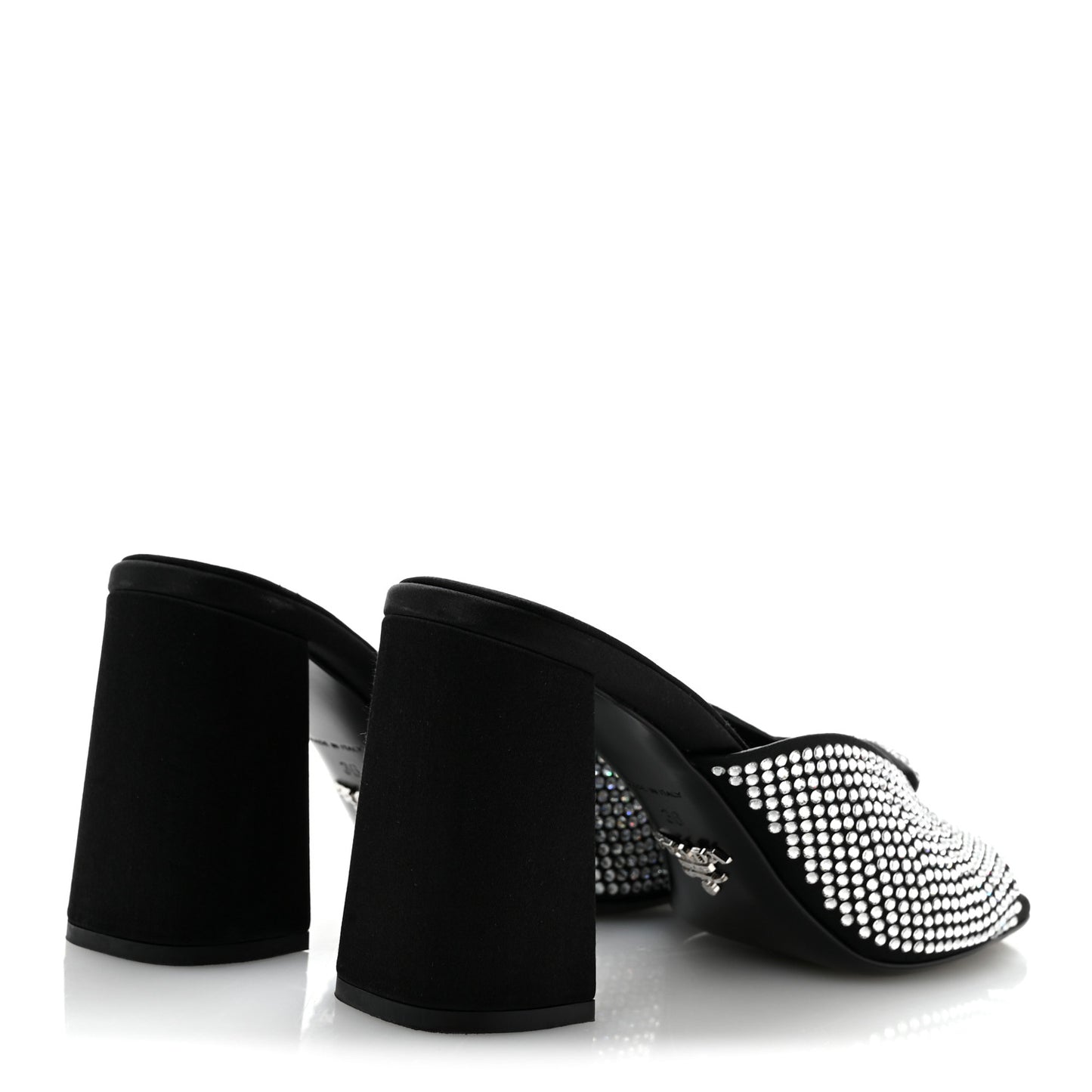 Satin Crystal Logo 90mm Slide Sandals 36 Cristal