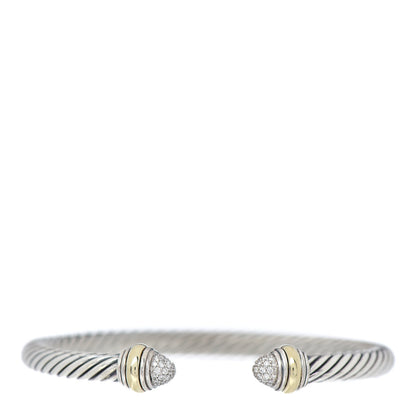 David Yurman Sterling Silver 14K Yellow Gold Diamond 5mm Cable Classics Bracelet 1 of 5