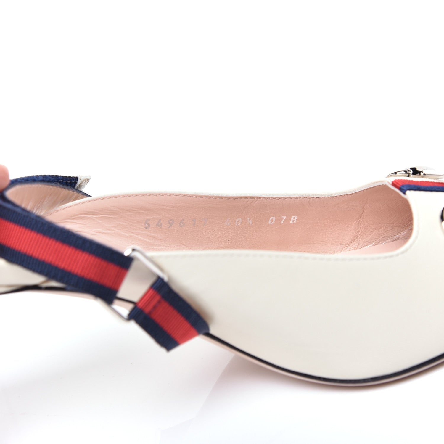 Gucci Malaga Kid Sylvie Web Cross Strap Mid-Heel Slides 40.5 Vintage White 8 of 9