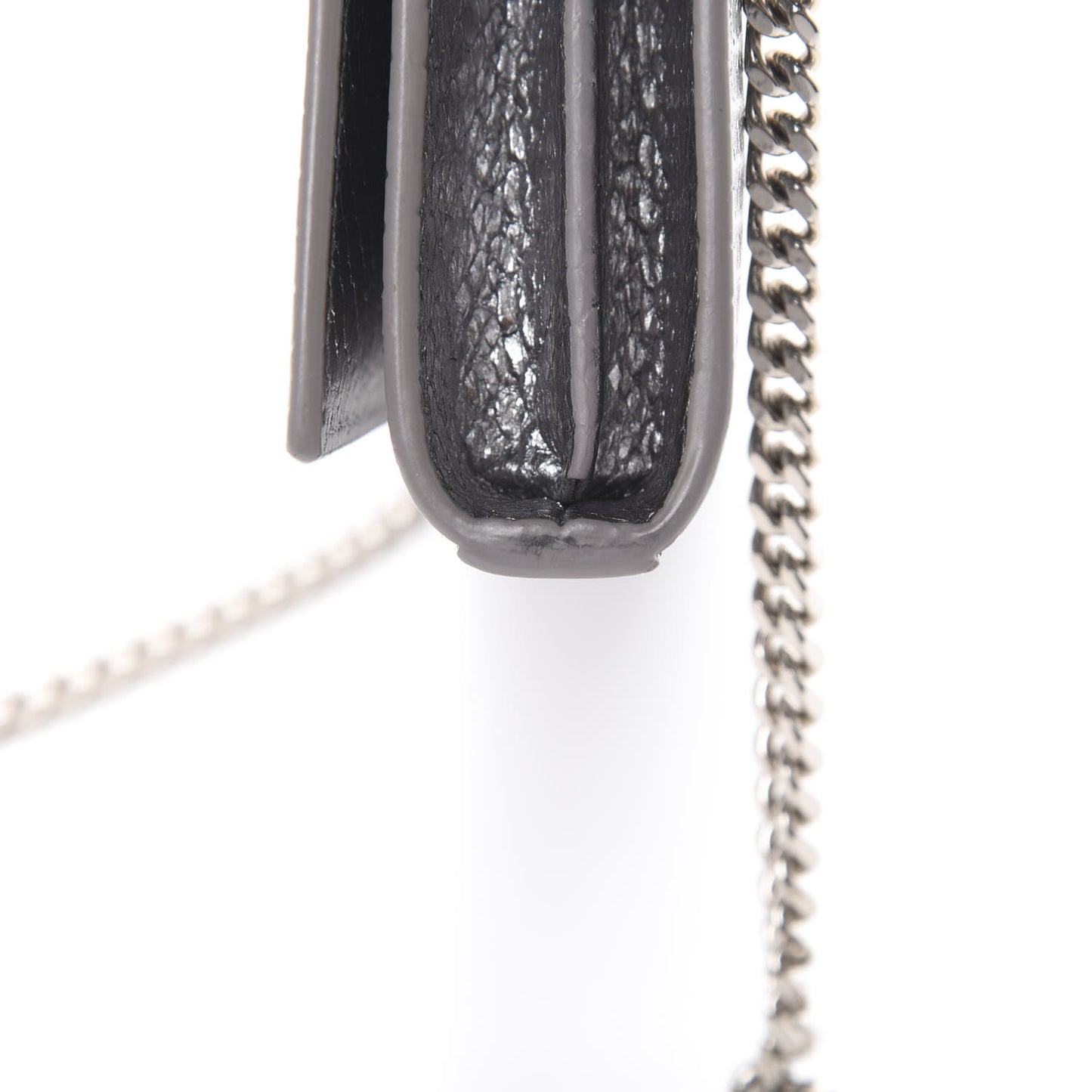 Metallic Calfskin Python Embossed Monogram Chain Wallet Silver