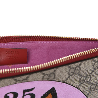 Gucci GG Supreme Monogram Bosco Patch Zip Pouch Beige Malva Hibiscus Red 7 of 8