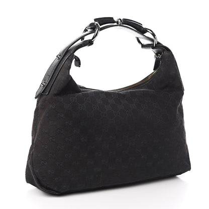 Gucci Monogram Medium Horsebit Chain Hobo Black 3 of 13