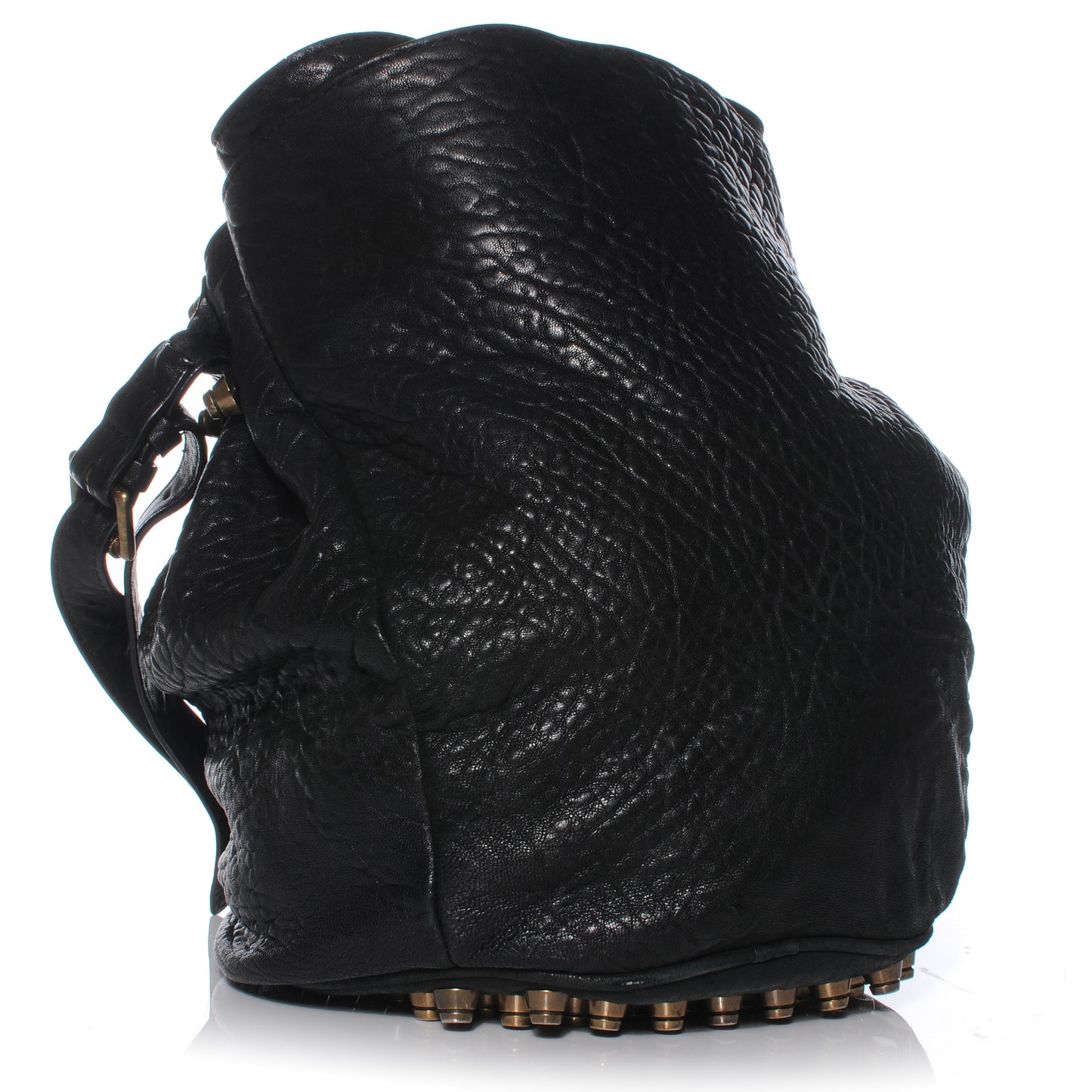 Leather Diego Bucket Bag w Antique Brass Hardware Black