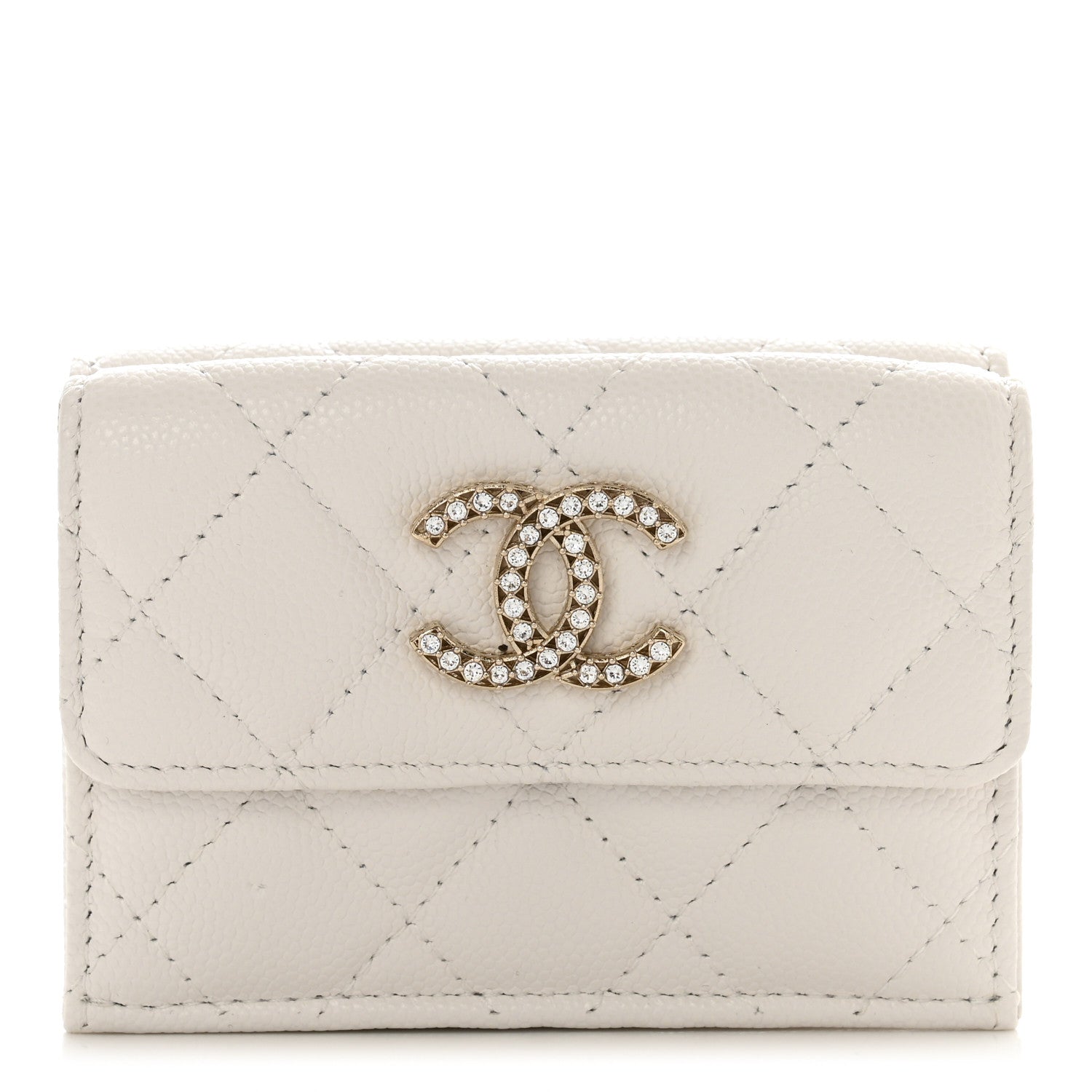 Chanel Caviar Quilted Crystal CC Small Flap Wallet White 1 of 9
