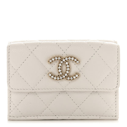 Chanel Caviar Quilted Crystal CC Small Flap Wallet White 1 of 9
