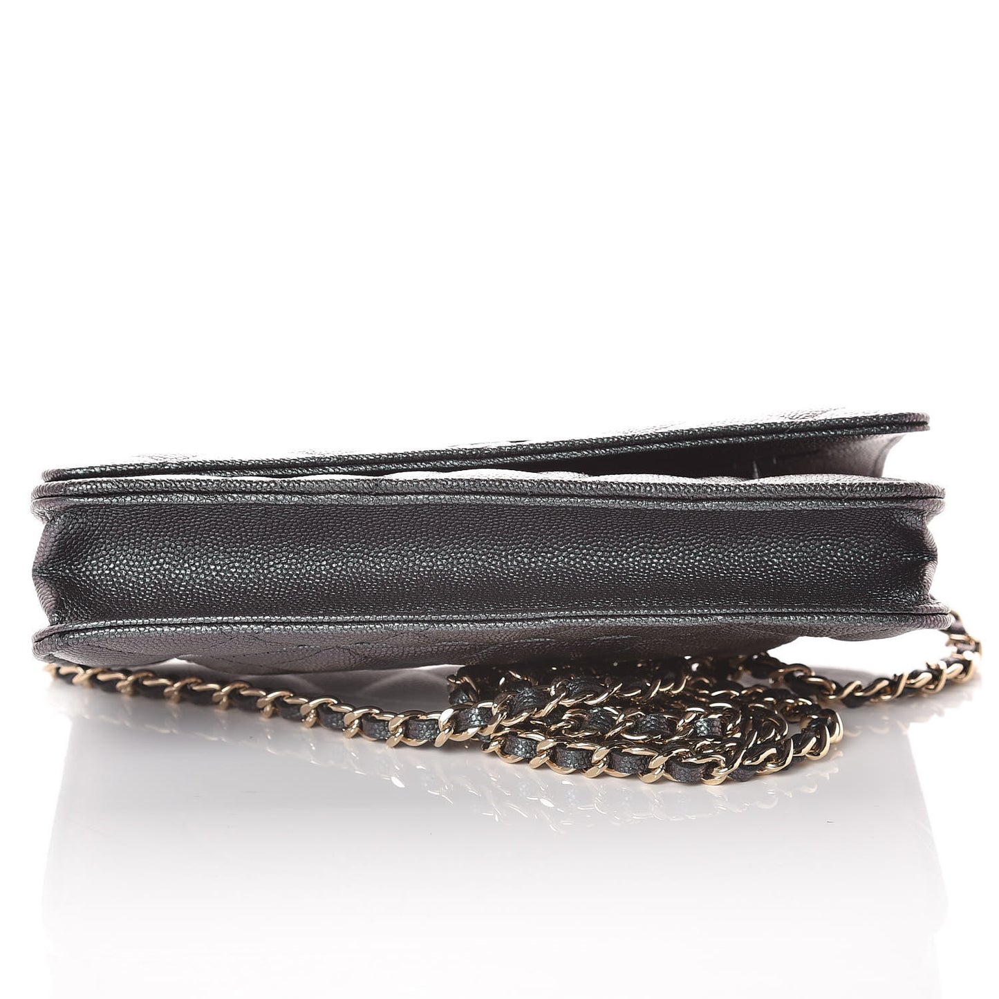Iridescent Caviar Quilted Wallet On Chain WOC Black