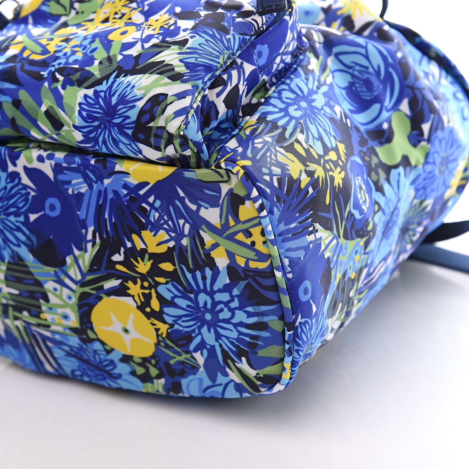 Prada Nylon Saffiano Floral Print Single Buckle Backpack Bluette Dis Primule 8 of 8