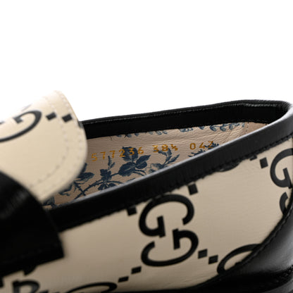 Gucci Azalea Calfskin GG Monogram Bi-Color Debossed Womens Harald Horsebit 25mm Platform Loafers 38.5 Mystic White Black 6 of 10