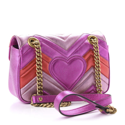 Gucci Metallic Calfskin Matelasse Mini GG Marmont Shoulder Bag Fuchsia 3 of 10