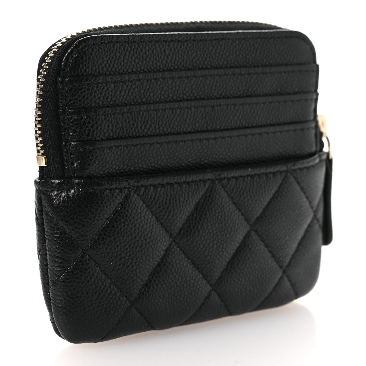 Caviar Quilted Zip Card Holder Wallet Black