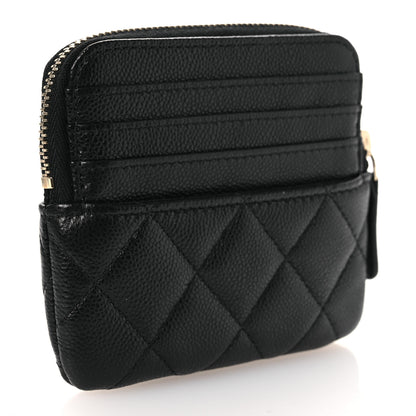 Chanel Caviar Quilted Zip Card Holder Wallet Black 3 of 7
