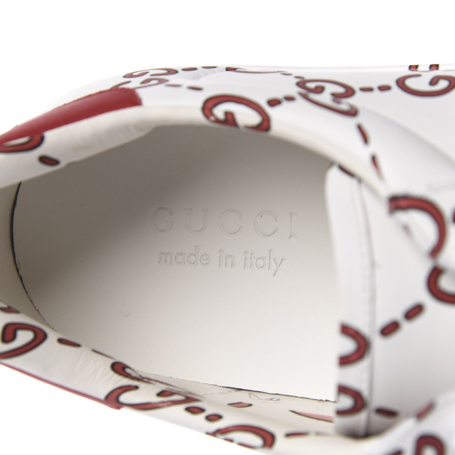 Gucci Calfskin GucciGhost Print Mens Ace Sneakers 11 White Hibiscus Red 7 of 12