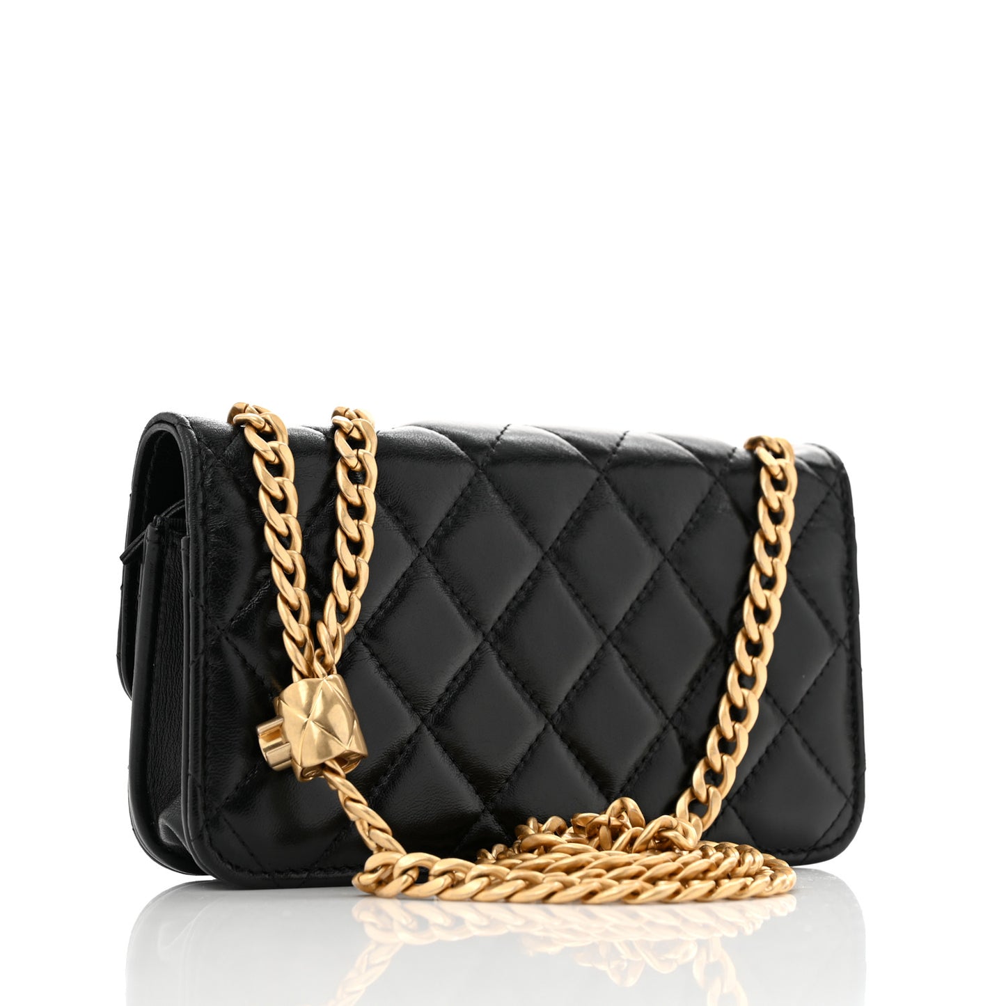 Quilted Pillow Crush Flap Phone Holder With Chain Black