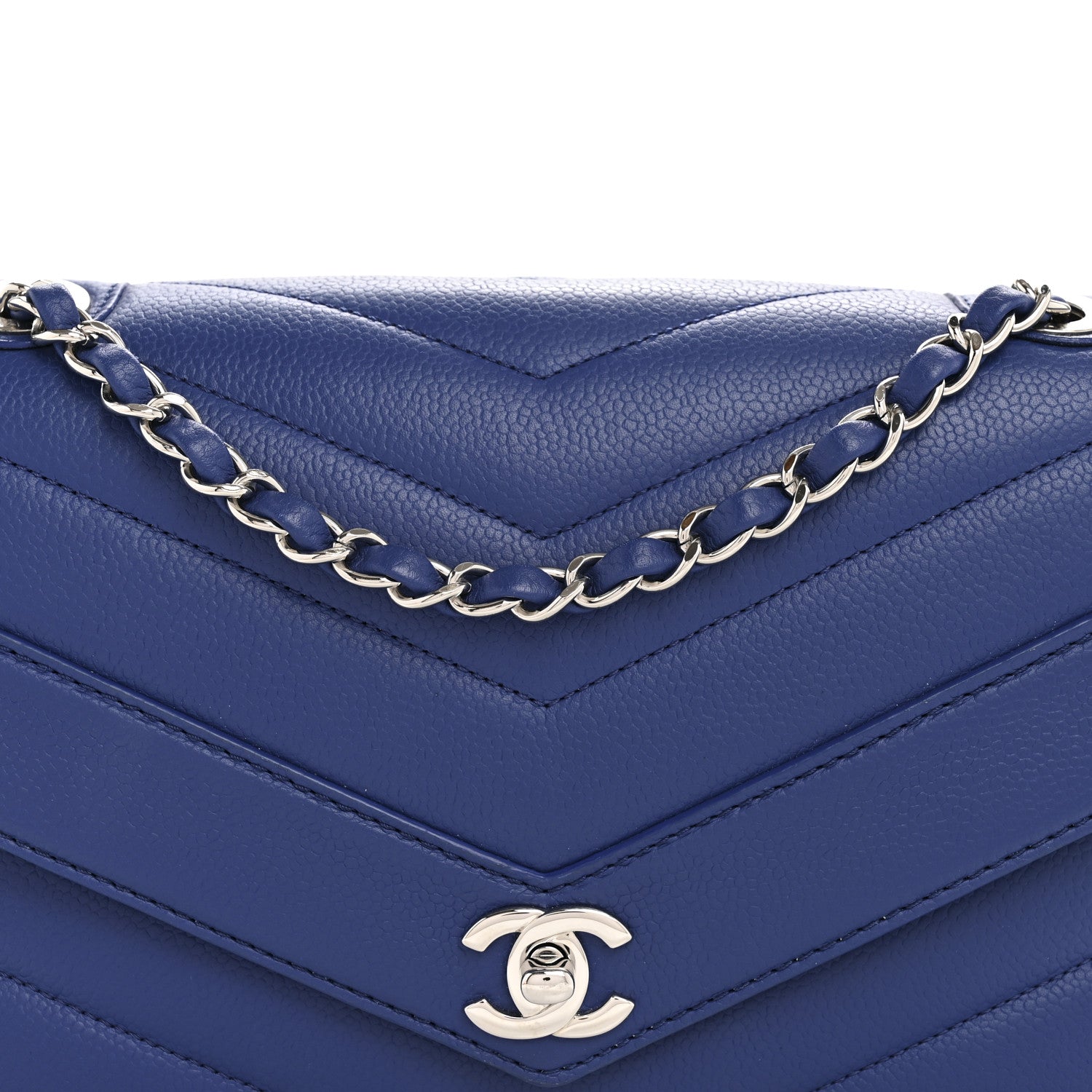 Chanel Caviar Chevron Quilted Single Flap Blue 8 of 10