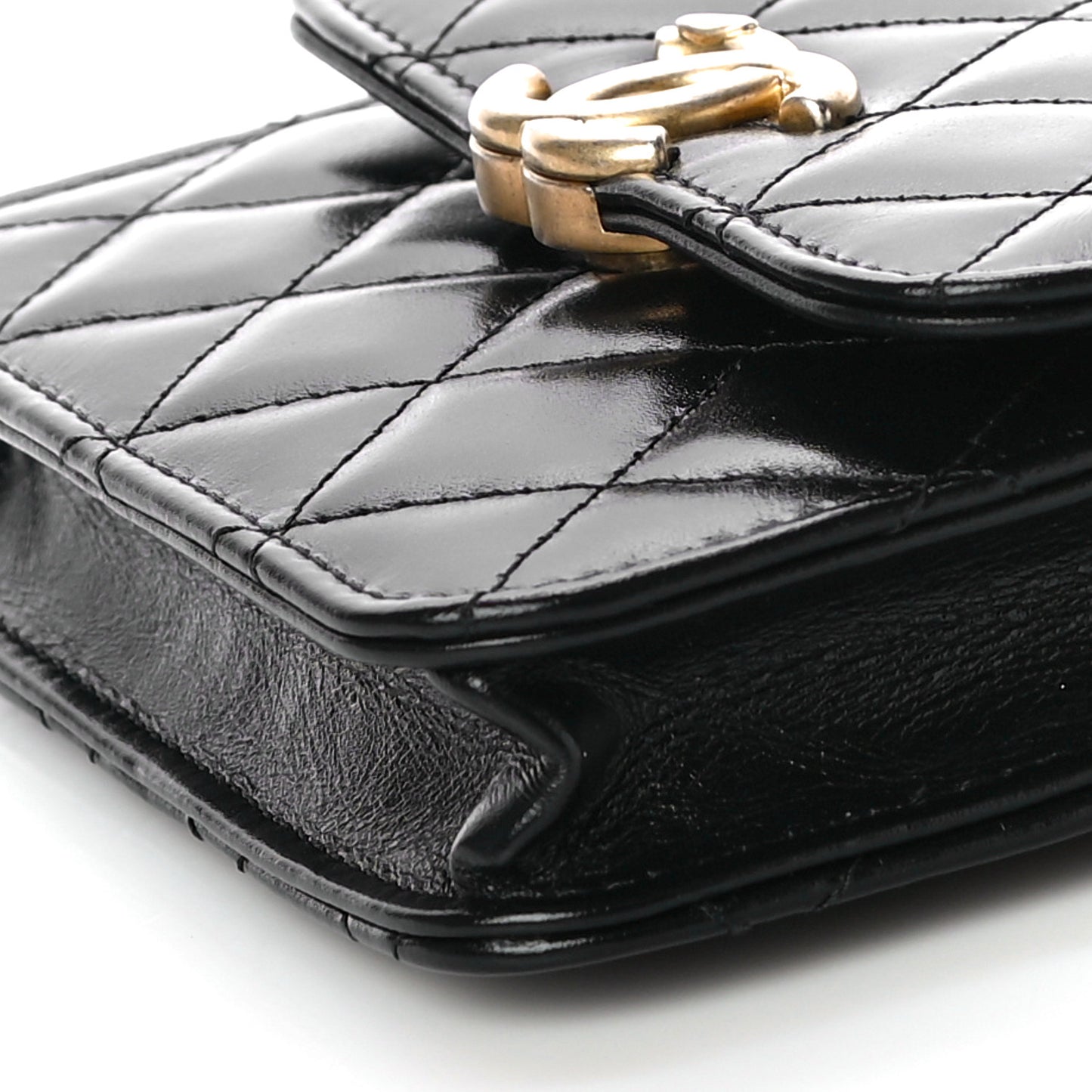 Calfskin Quilted Perfect Fit Coin Purse With Chain Black