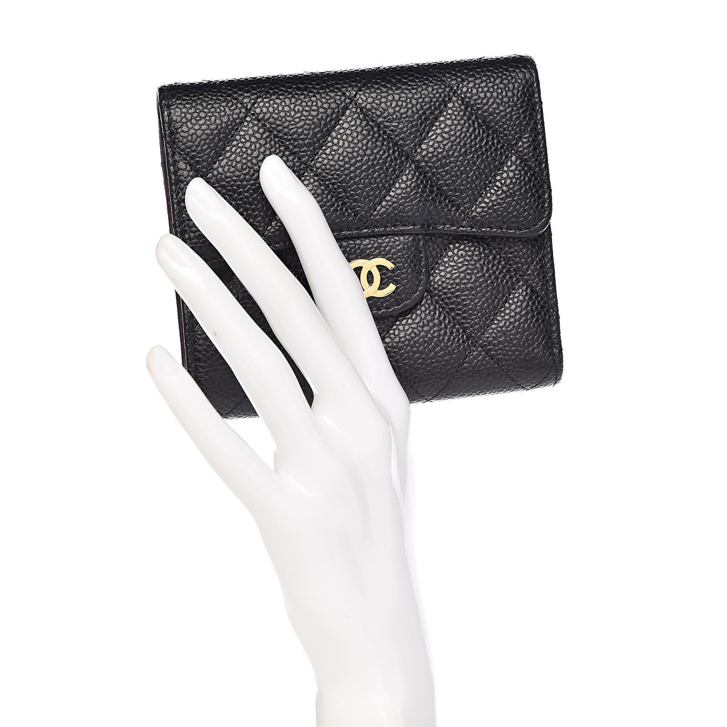 Caviar Quilted Compact Flap Wallet Black