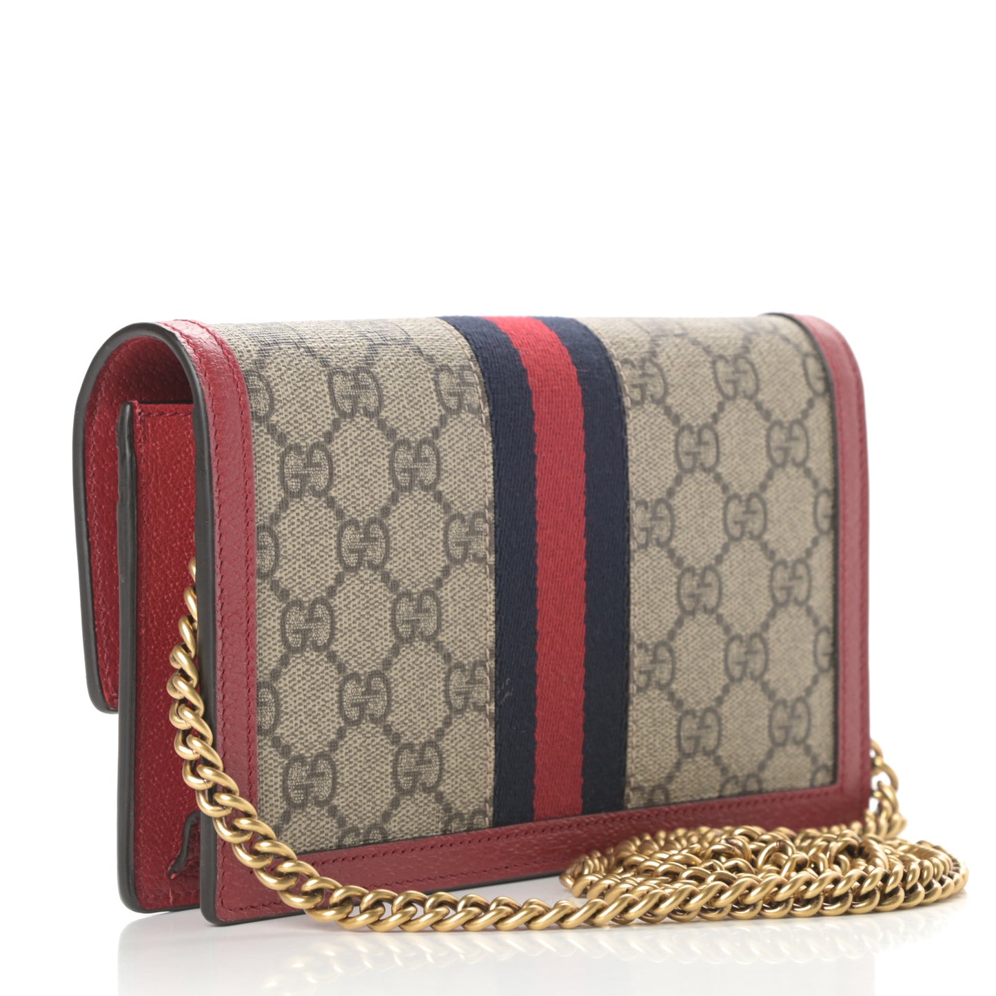 GG Supreme Monogram Web Queen Margaret Chain Wallet Red
