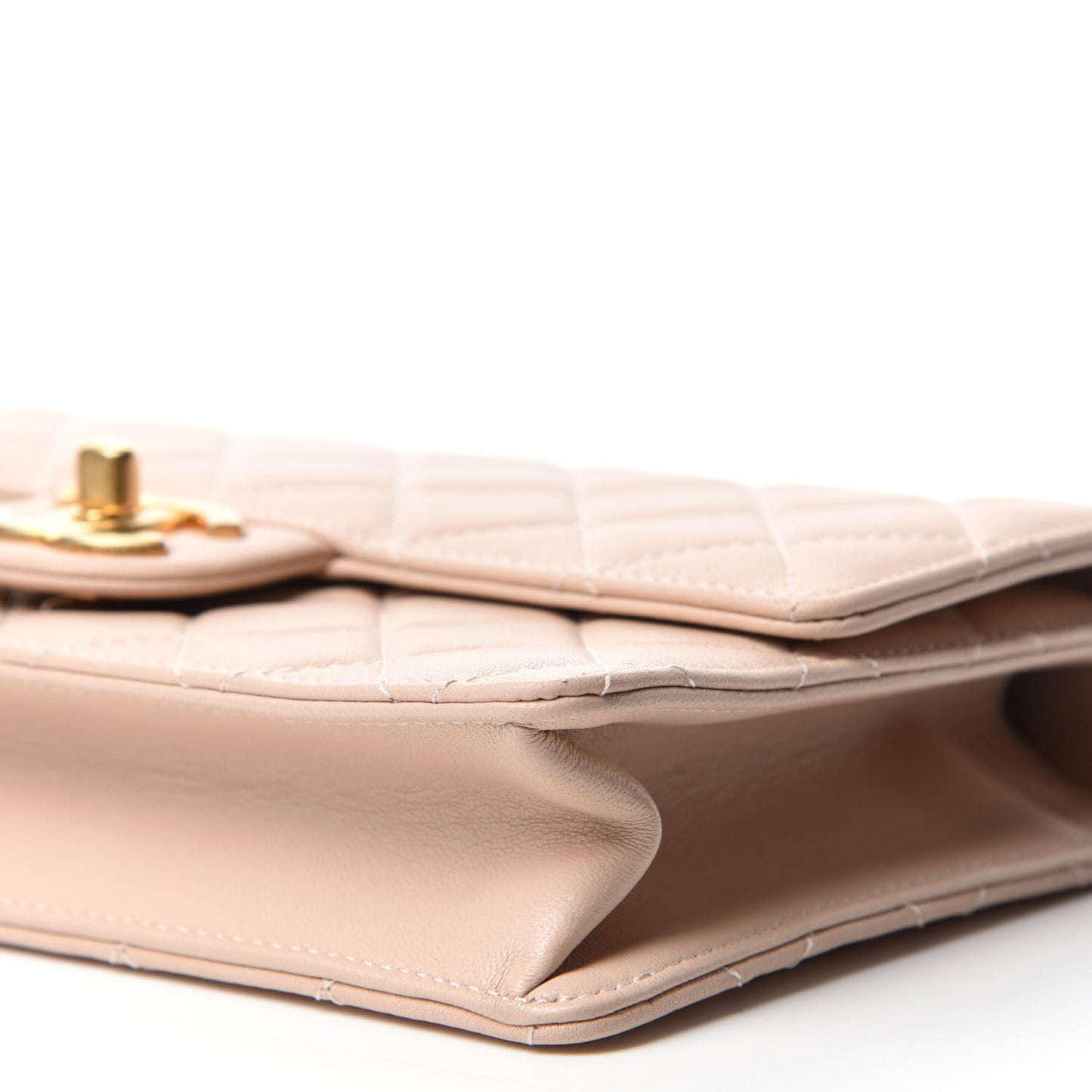 Lambskin Quilted Small Chic Pearls Flap Beige