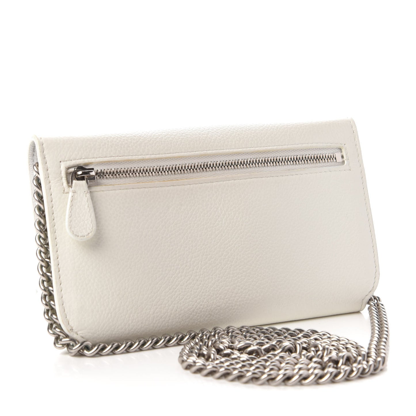 Grained Calfskin Logo Cash Phone Holder Wallet On Chain White Fluo Pink