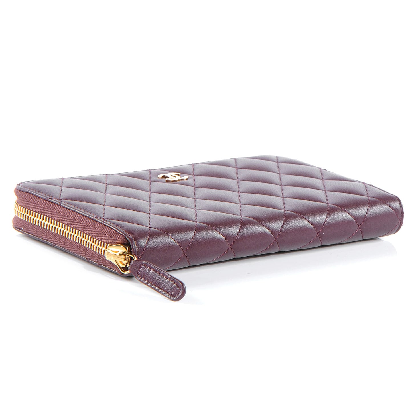 Lambskin Quilted Zip Around Wallet Burgundy