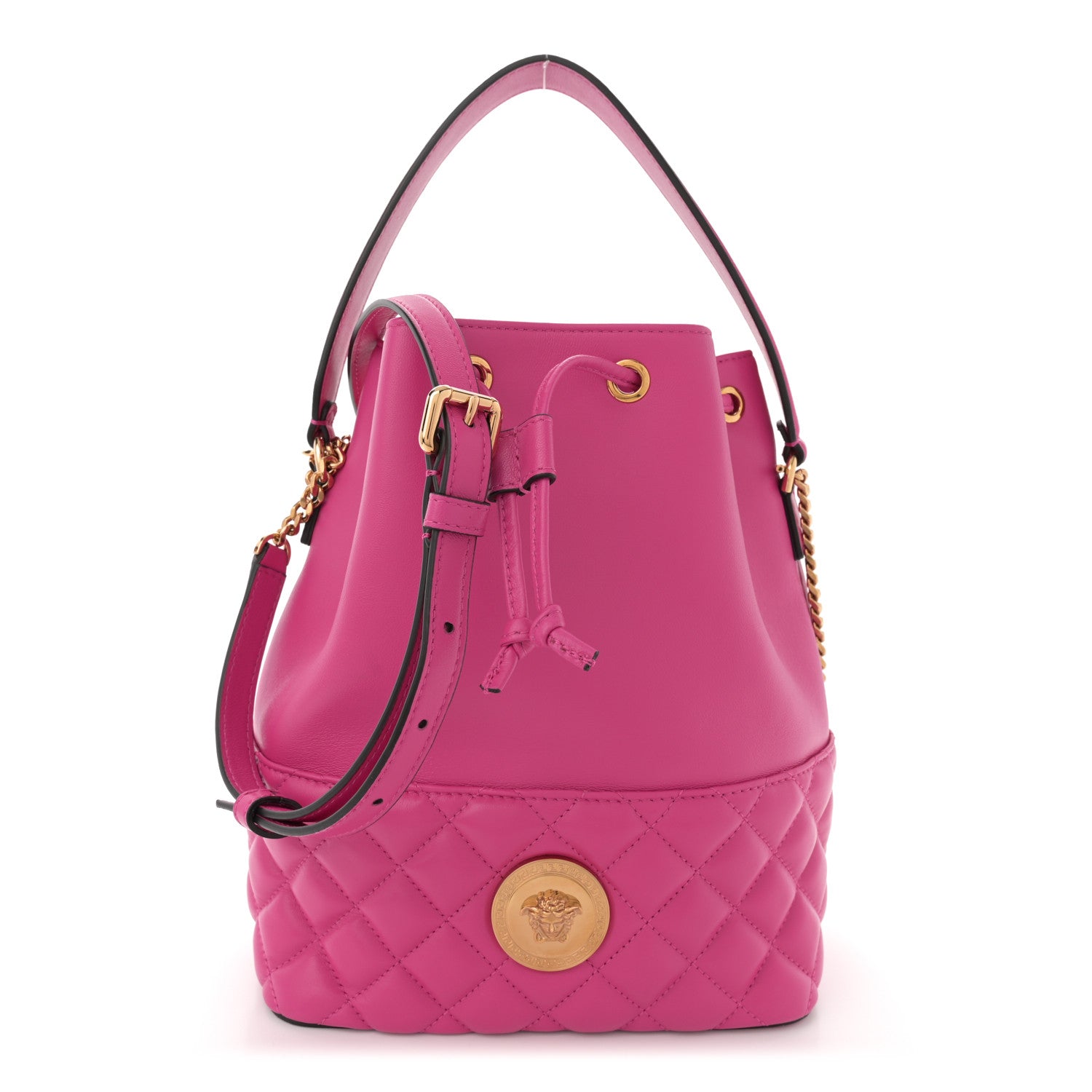 Versace Nappa Quilted Medusa Top Handle Bucket Bag Fuchsia 1 of 11