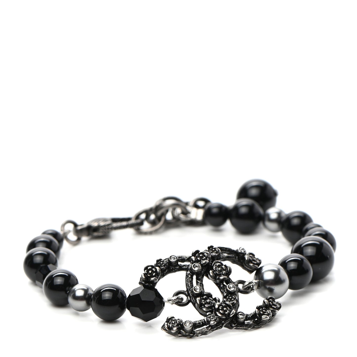 Pearl Crystal CC Camellia Bracelet Ruthenium Black