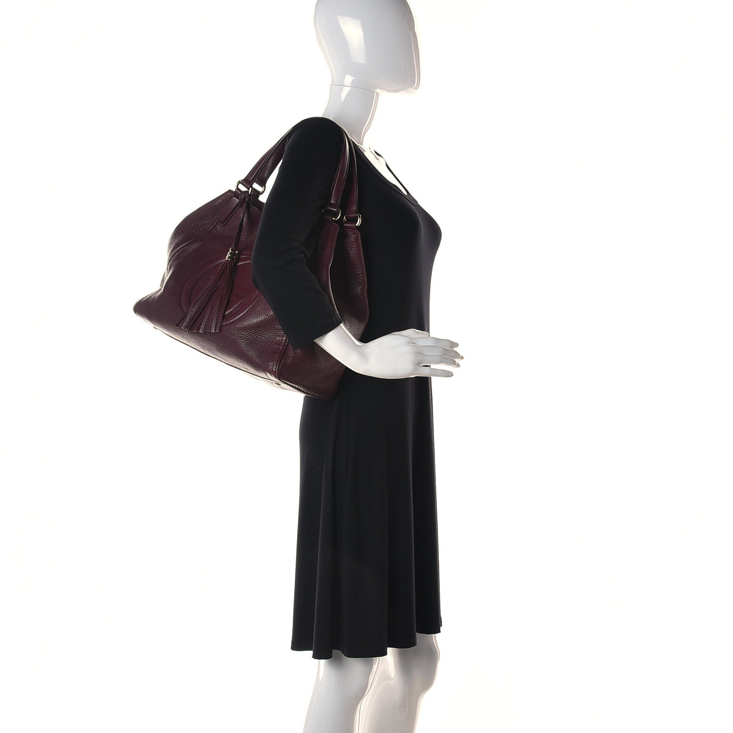 Pebbled Calfskin Medium Soho Shoulder Bag Bordeaux