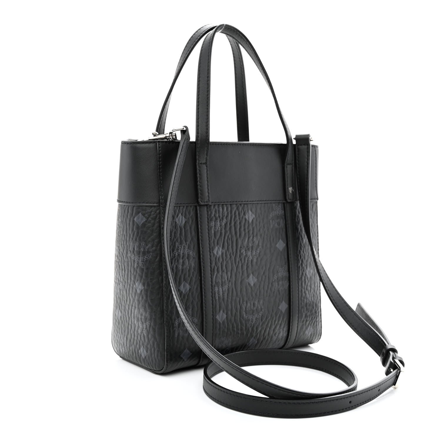 MCM Visetos Nappa Mini Toni Top Zip Shopper Tote Black 3 of 10