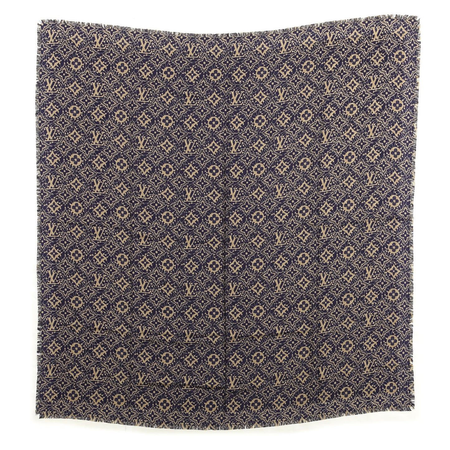 Silk Wool Monogram Dentelle Shawl Scarf Purple Beige