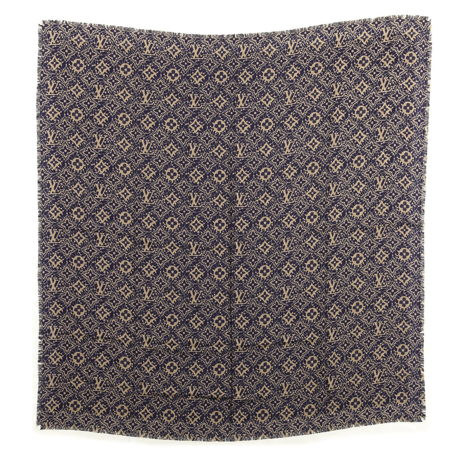 Louis Vuitton Silk Wool Monogram Dentelle Shawl Scarf Purple Beige 1 of 3