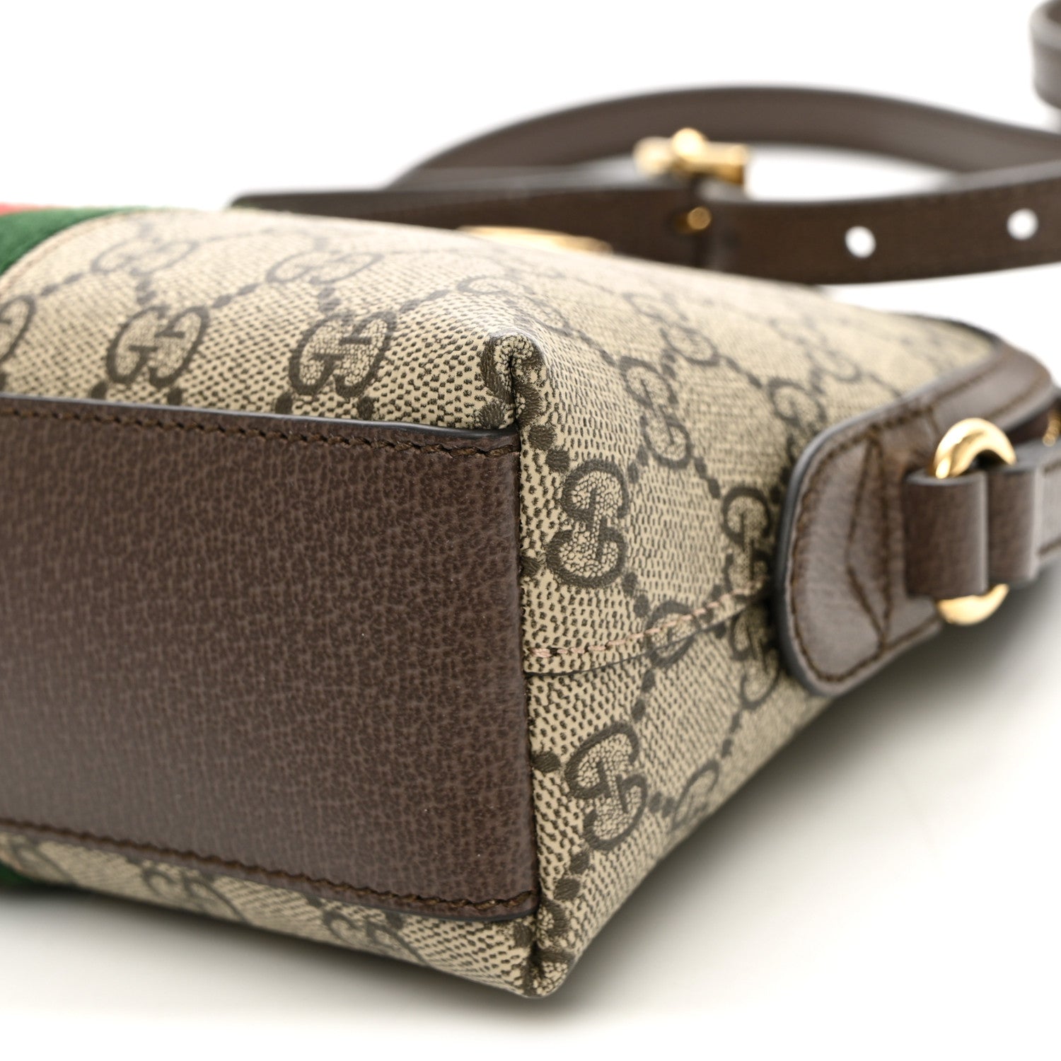 Gucci GG Supreme Monogram Textured Dollar Calfskin Web Small Ophidia Dome Shoulder Bag Beige Ebony New Acero 9 of 10