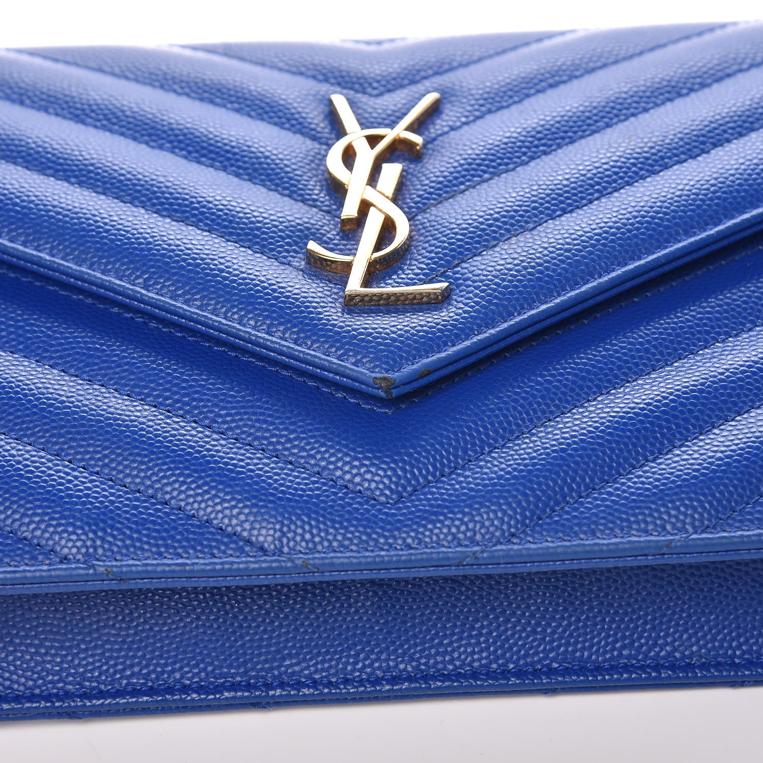 Saint Laurent Grain De Poudre Matelasse Chevron Monogram Envelope Chain Wallet Blue Majorelle 13 of 17