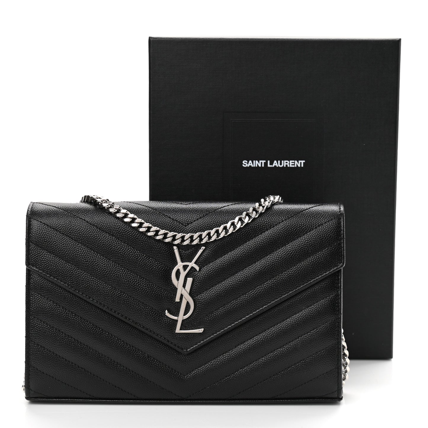 Grain De Poudre Matelasse Chevron Monogram Chain Wallet Black