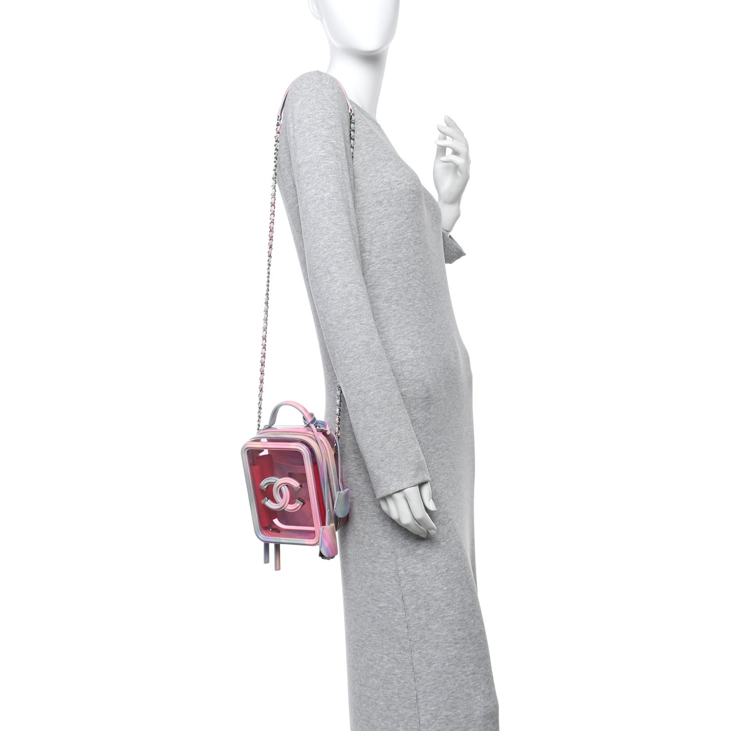 PVC Patent Calfskin Patent Lambskin Vertical Vanity Case Pink