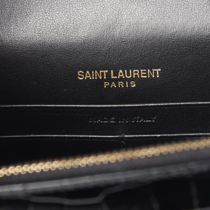 Saint Laurent Calfskin Crocodile Embossed Kate Monogram Tassel Chain Wallet Black 5 of 7