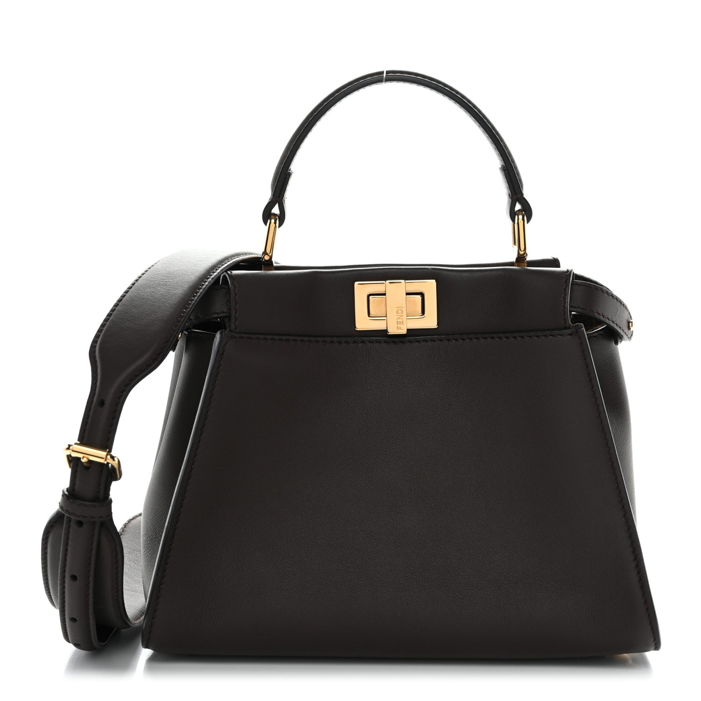 Vitello Seta Suede FF Mini Peekaboo Iconic Satchel Chocolate Sigaro Marrone
