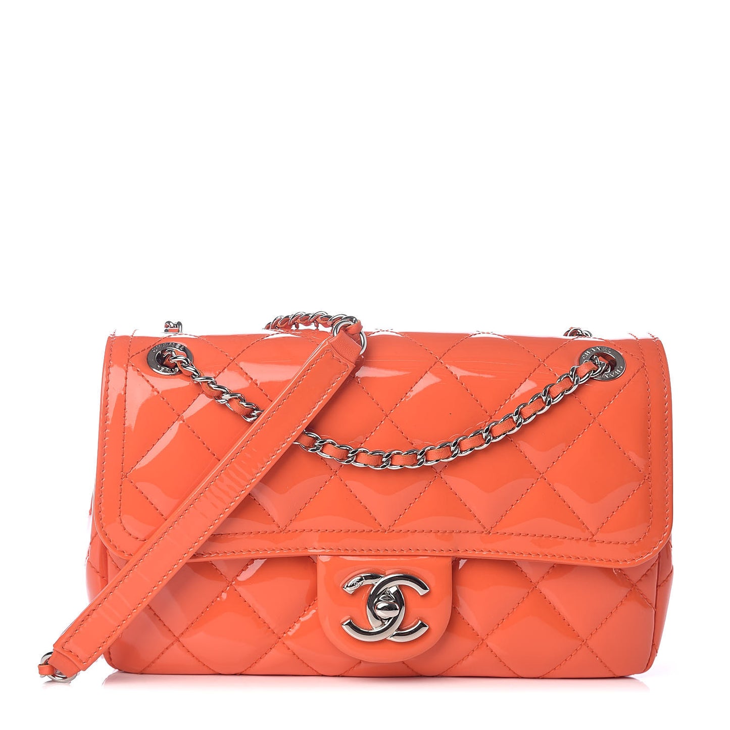 Patent Quilted Small Coco Shine Flap Orange
