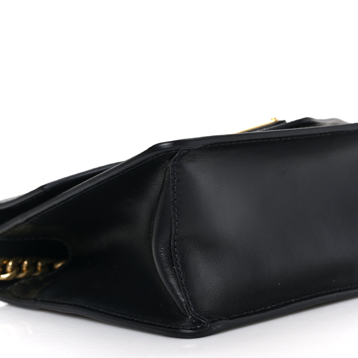 Saffiano Soft Calfskin Metal Triangle Logo Envelope Chain Shoulder Bag Black