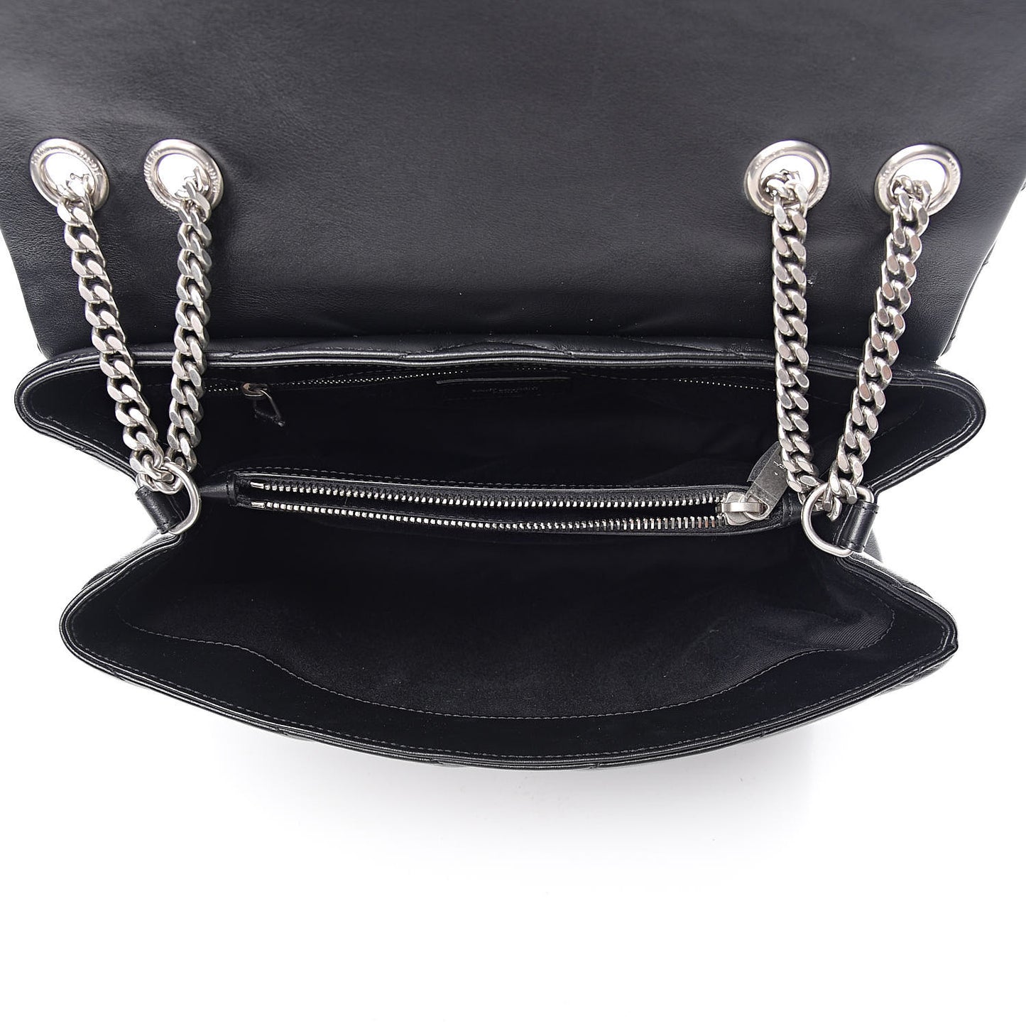 Calfskin Y Quilted Monogram Medium Loulou Chain Satchel Black