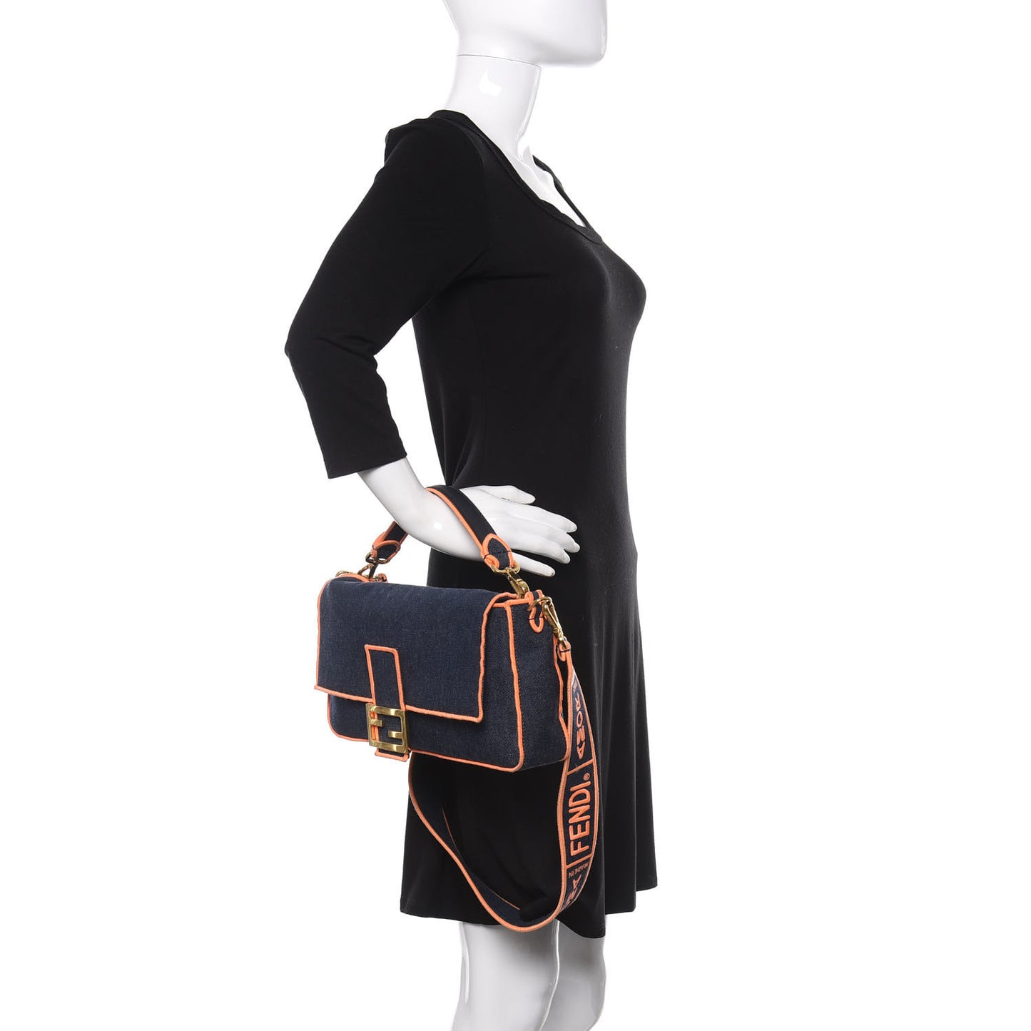 Denim Large Baguette Blue Arancio Fluo