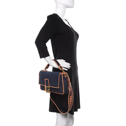 Fendi Denim Large Baguette Blue Arancio Fluo 3 of 15