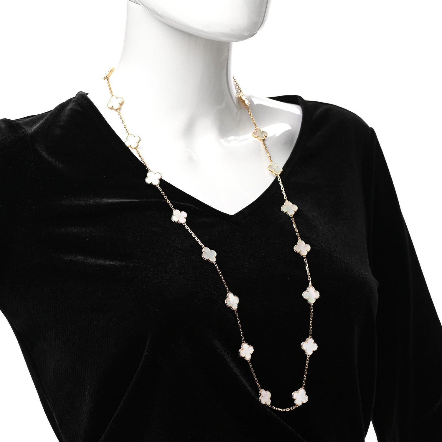 Van Cleef & Arpels 18K Yellow Gold Mother of Pearl 20 Motifs Vintage Alhambra Necklace 2 of 6
