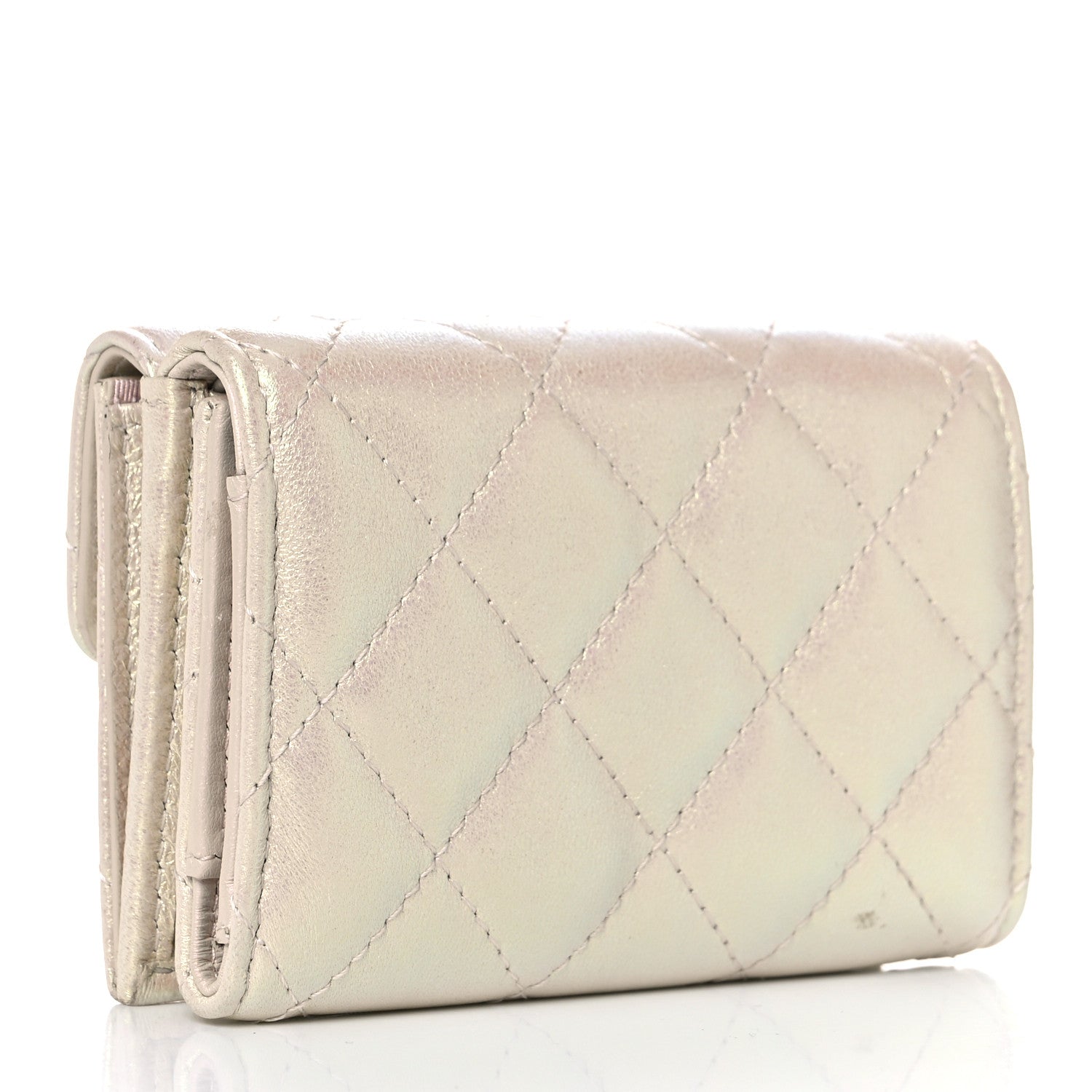 Chanel Iridescent Lambskin Quilted Double Flap Wallet Ivory 3 of 13