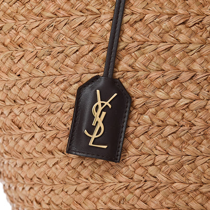 Saint Laurent Raffia Calfskin Medium Panier Tote 12 of 12